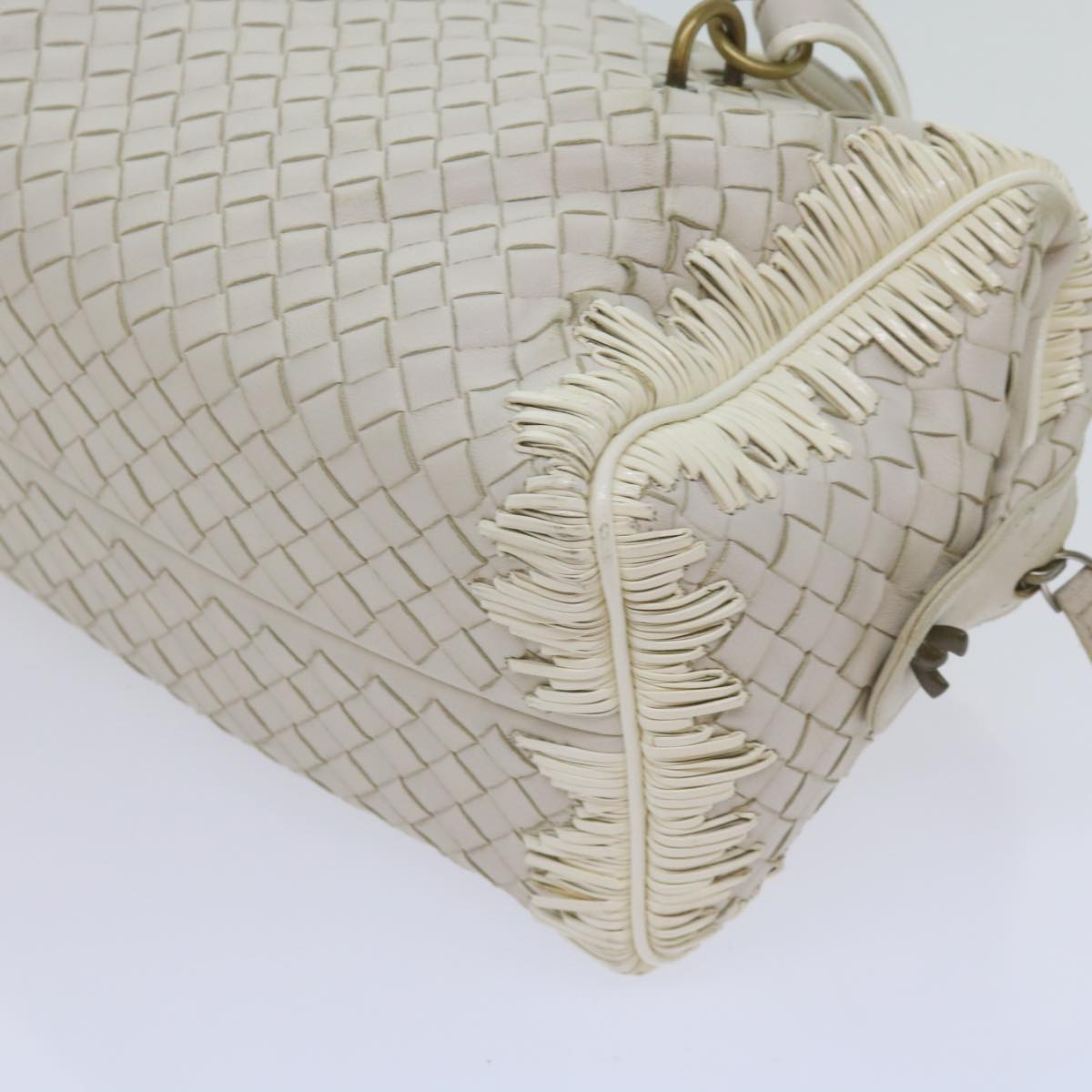 BOTTEGAVENETA INTRECCIATO Shoulder Bag Leather White Auth am5256