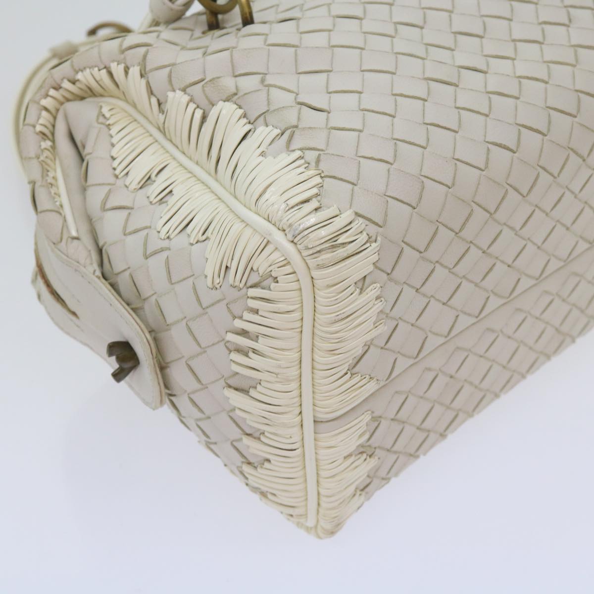 BOTTEGAVENETA INTRECCIATO Shoulder Bag Leather White Auth am5256