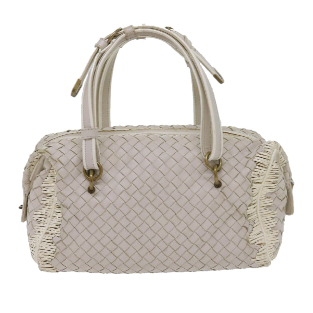 BOTTEGAVENETA INTRECCIATO Shoulder Bag Leather White Auth am5256