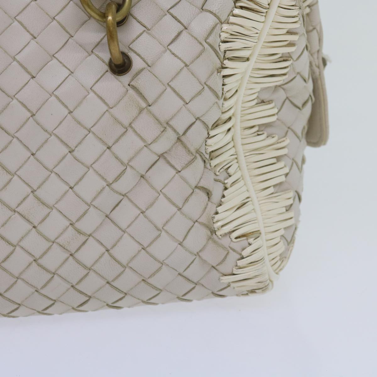 BOTTEGAVENETA INTRECCIATO Shoulder Bag Leather White Auth am5256