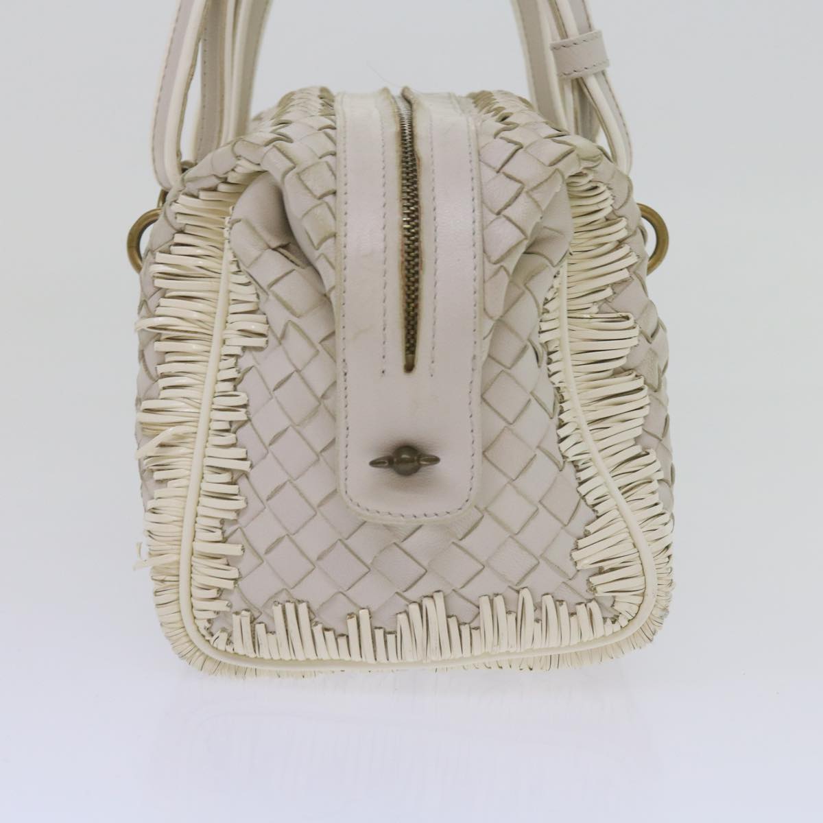 BOTTEGAVENETA INTRECCIATO Shoulder Bag Leather White Auth am5256