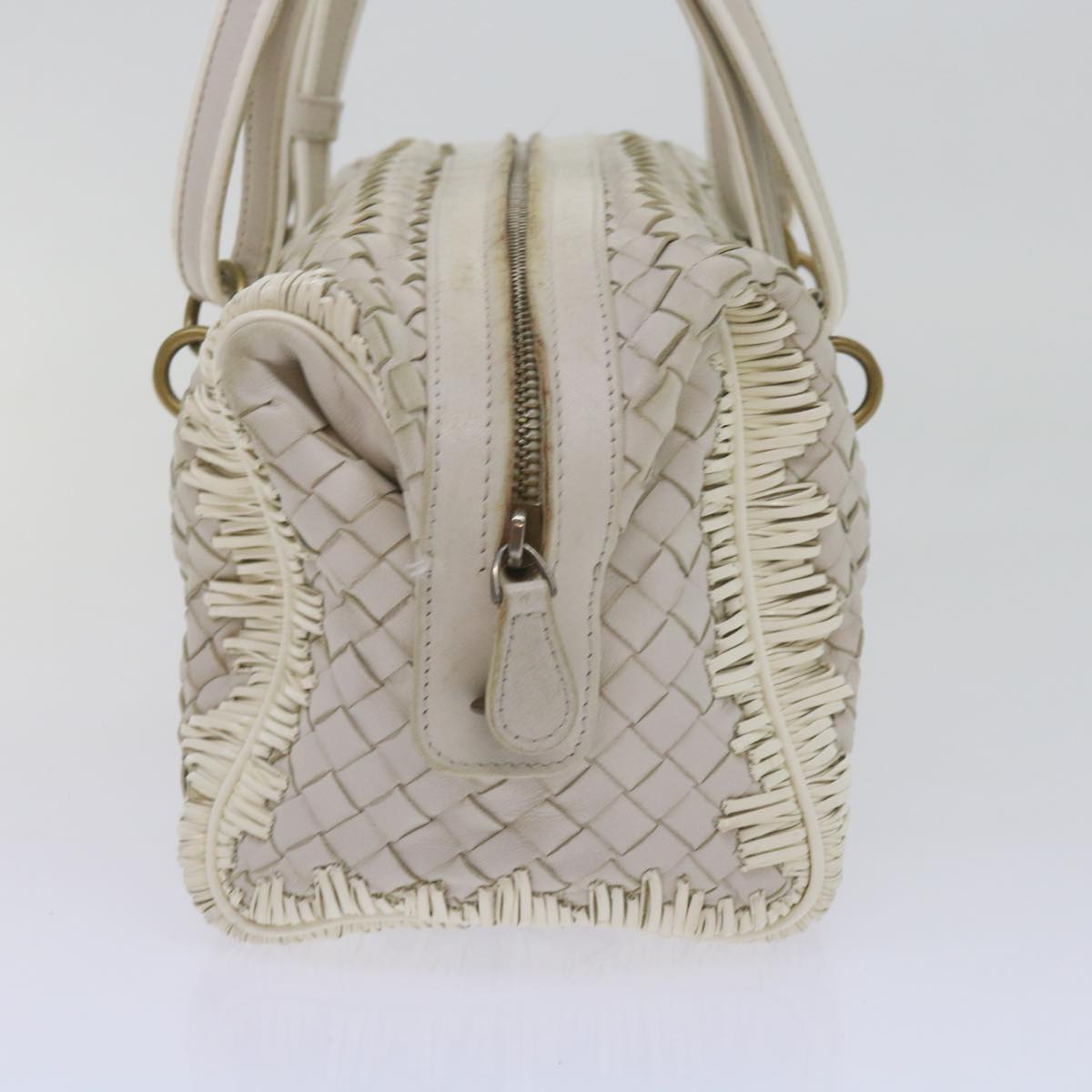 BOTTEGAVENETA INTRECCIATO Shoulder Bag Leather White Auth am5256