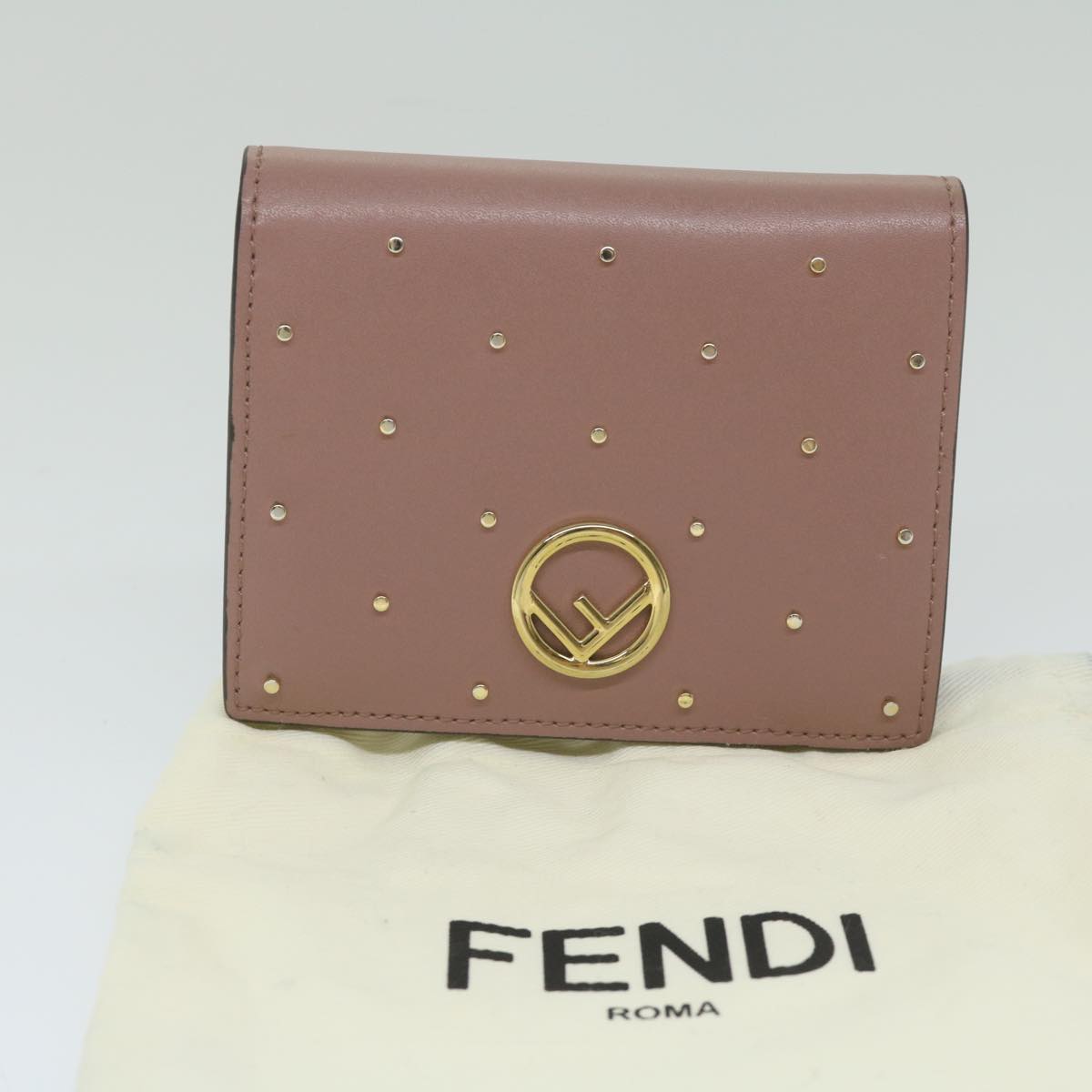 FENDI Studs Wallet Leather Pink Auth am5281