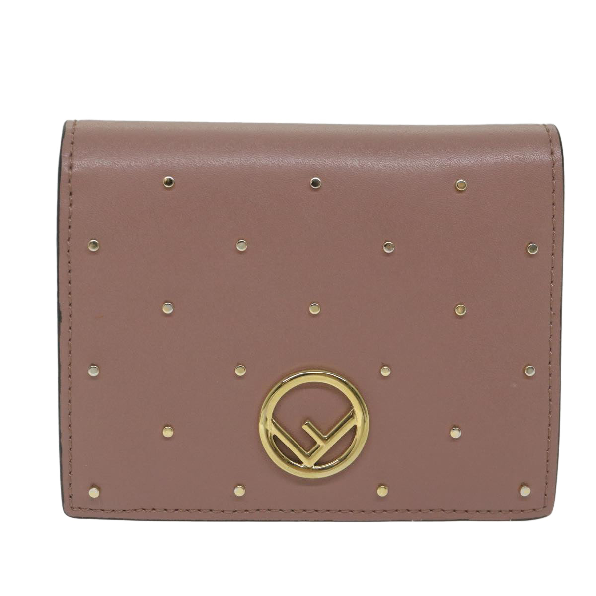 FENDI Studs Wallet Leather Pink Auth am5281