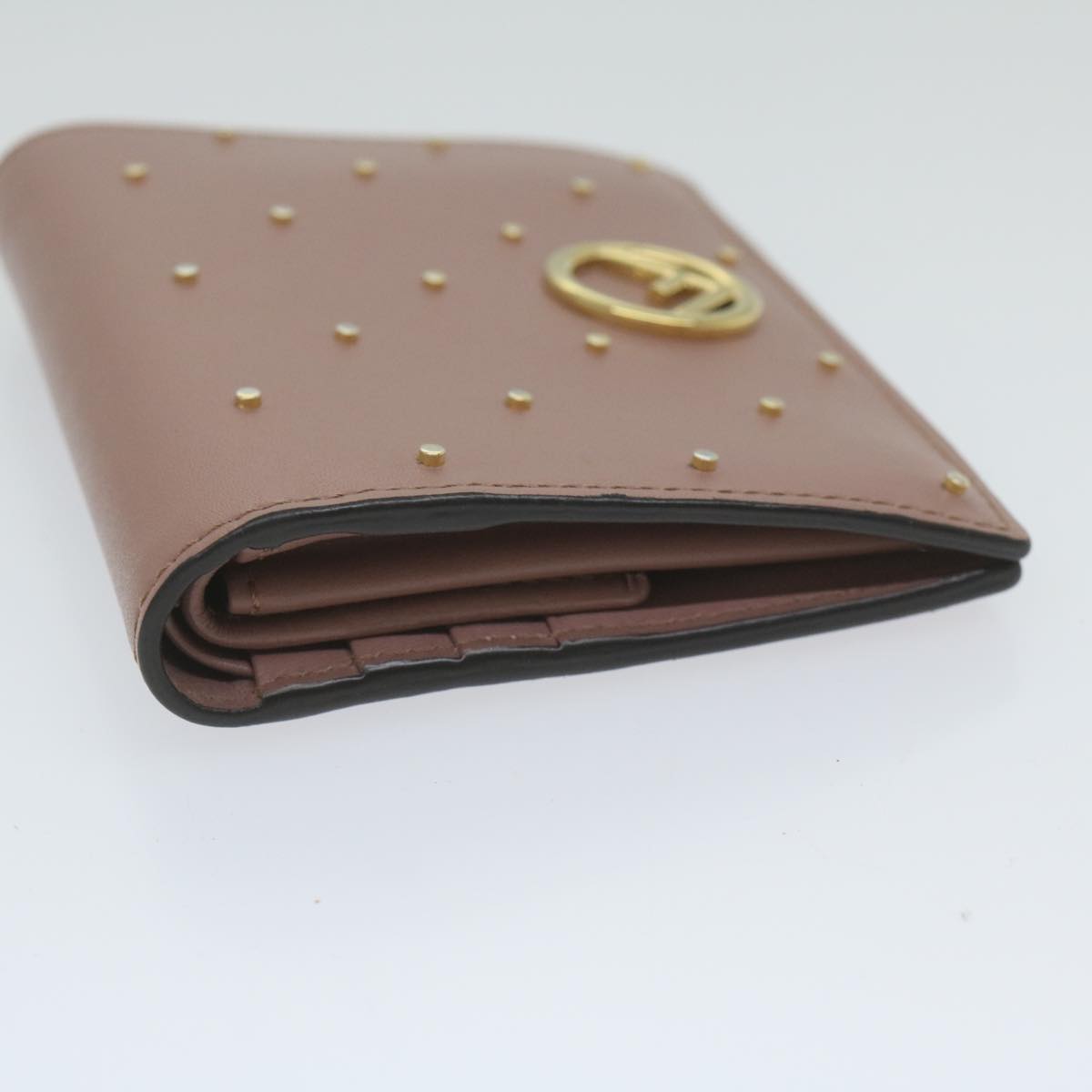 FENDI Studs Wallet Leather Pink Auth am5281