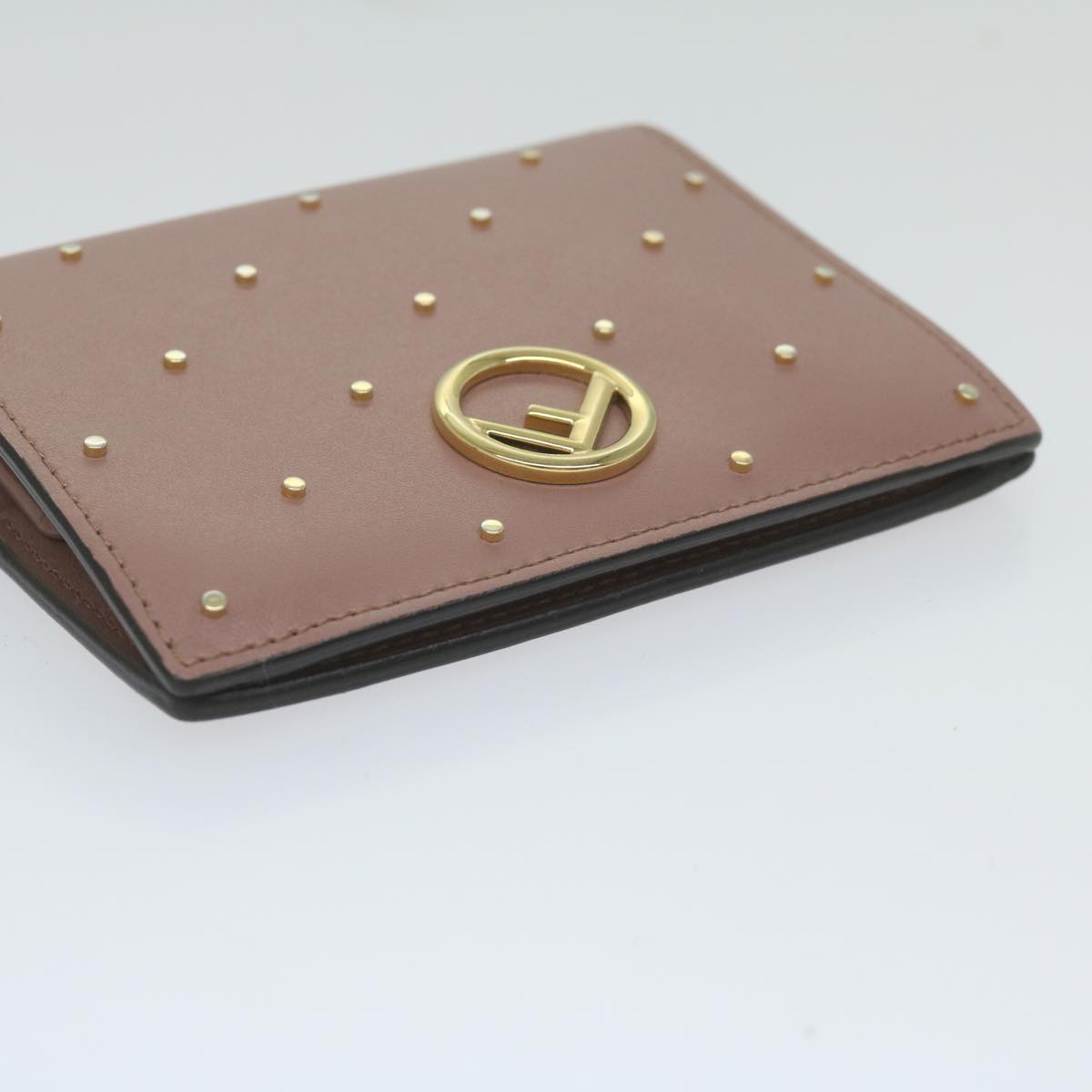 FENDI Studs Wallet Leather Pink Auth am5281