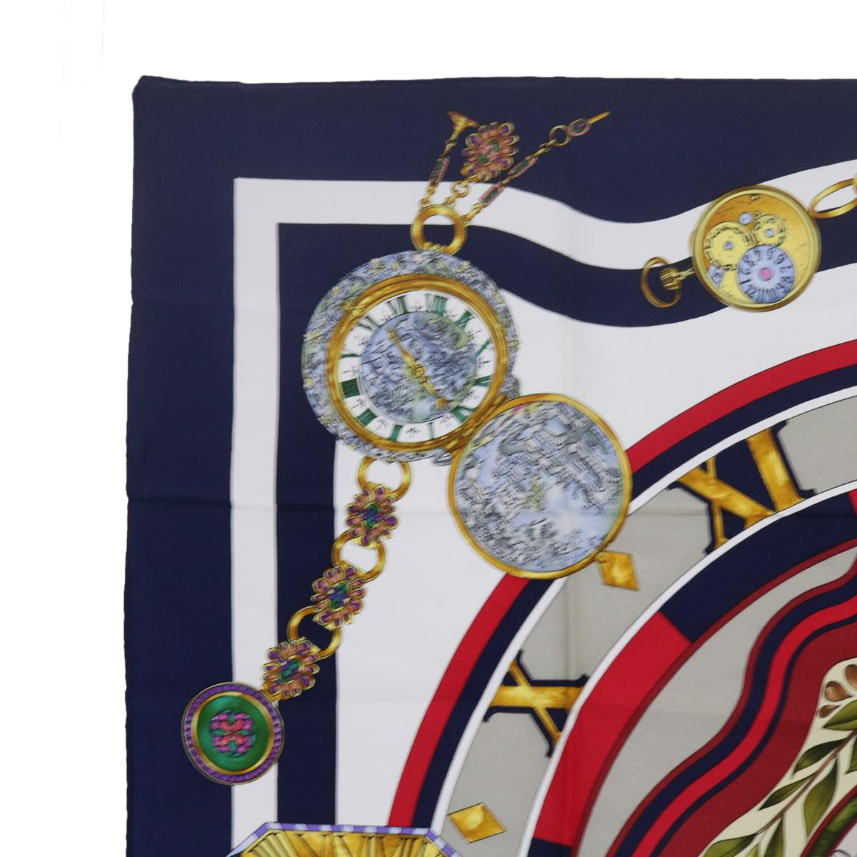 HERMES Carre 90 parmi les fleurs je compte les heures Scarf Navy Auth am5296