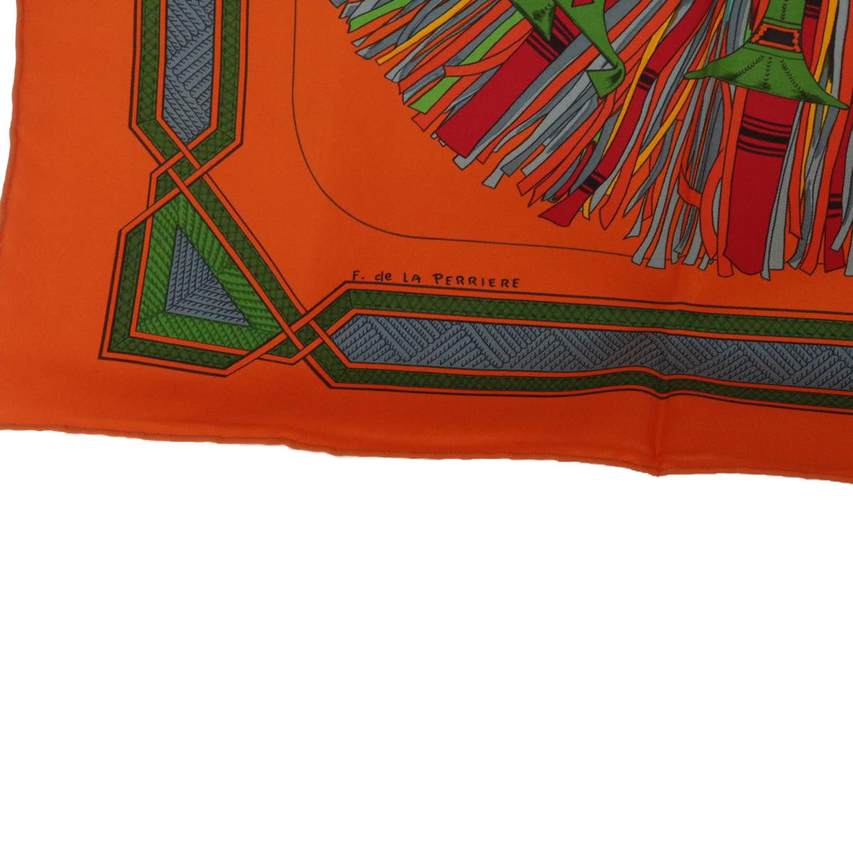 HERMES Carre 90 CUIRS DU DESERT Scarf Silk Orange Auth am5299