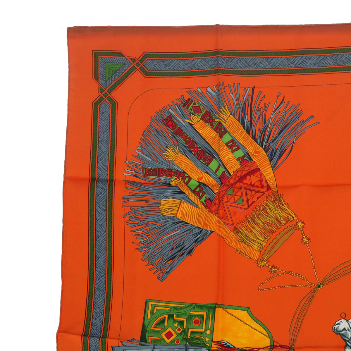 HERMES Carre 90 CUIRS DU DESERT Scarf Silk Orange Auth am5299