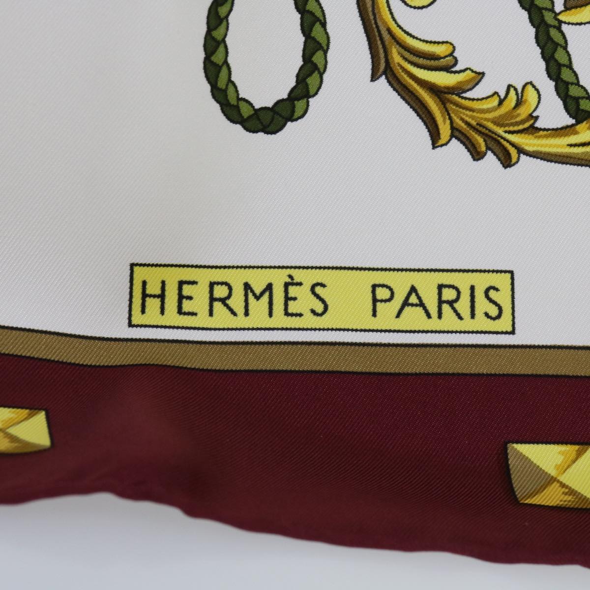 HERMES Carre 90 LE Cles Scarf Silk Red White Auth am5303