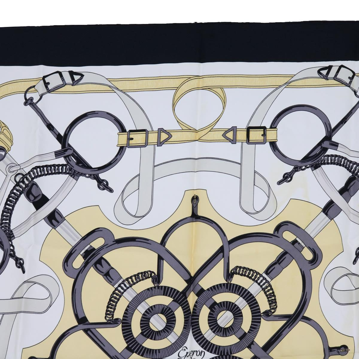 HERMES Carre 90 Eperon d’Or Scarf Silk Black White Auth am5304