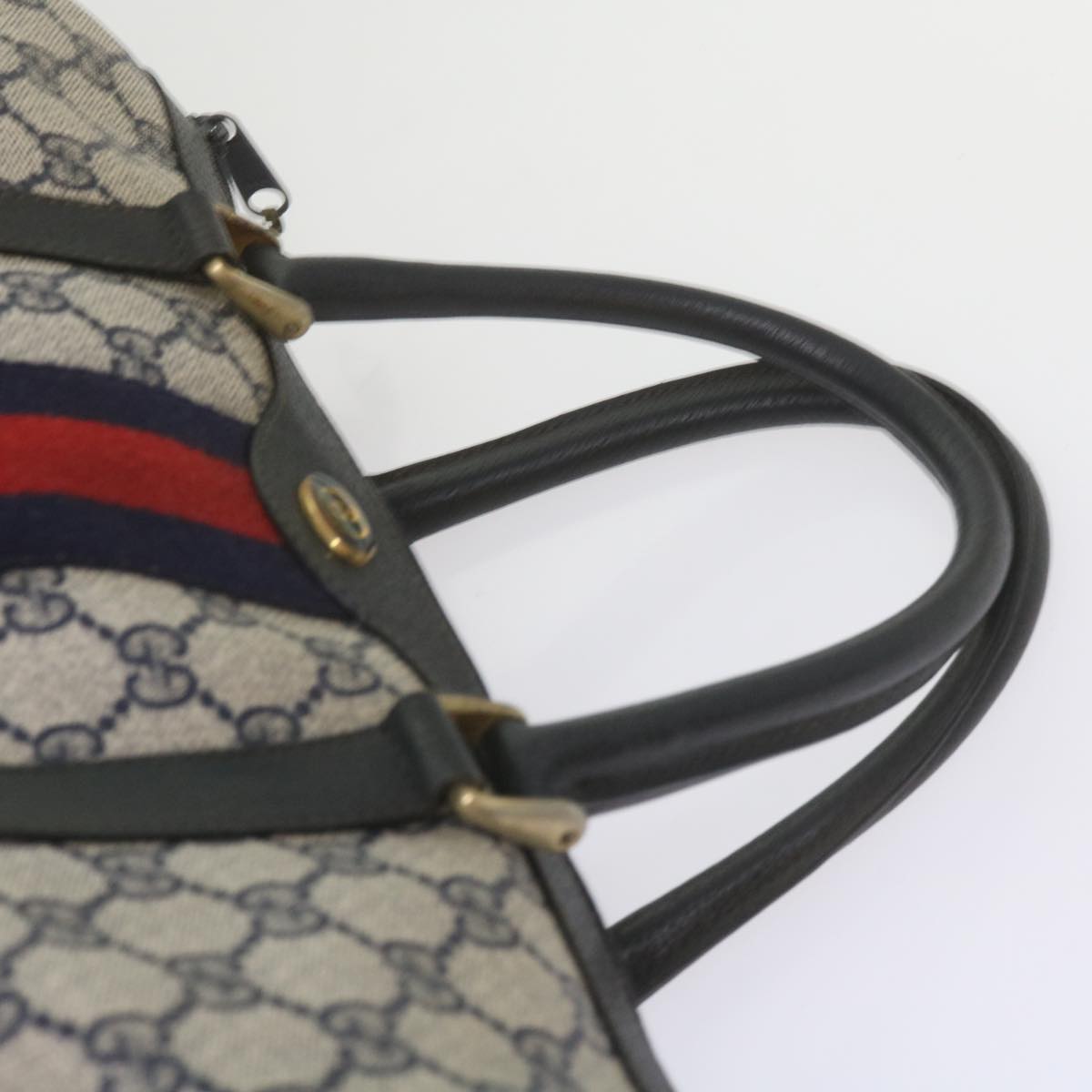 GUCCI GG Supreme Sherry Line Boston Bag PVC Leather Red Navy Auth am5311