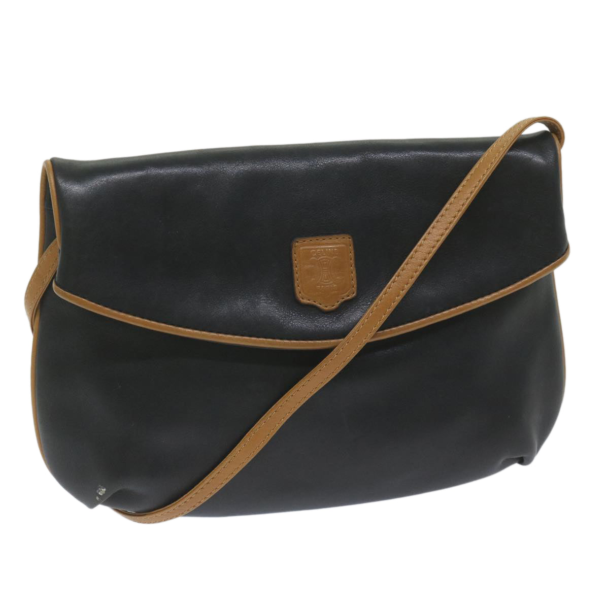 CELINE Shoulder Bag Leather Black Auth am5325