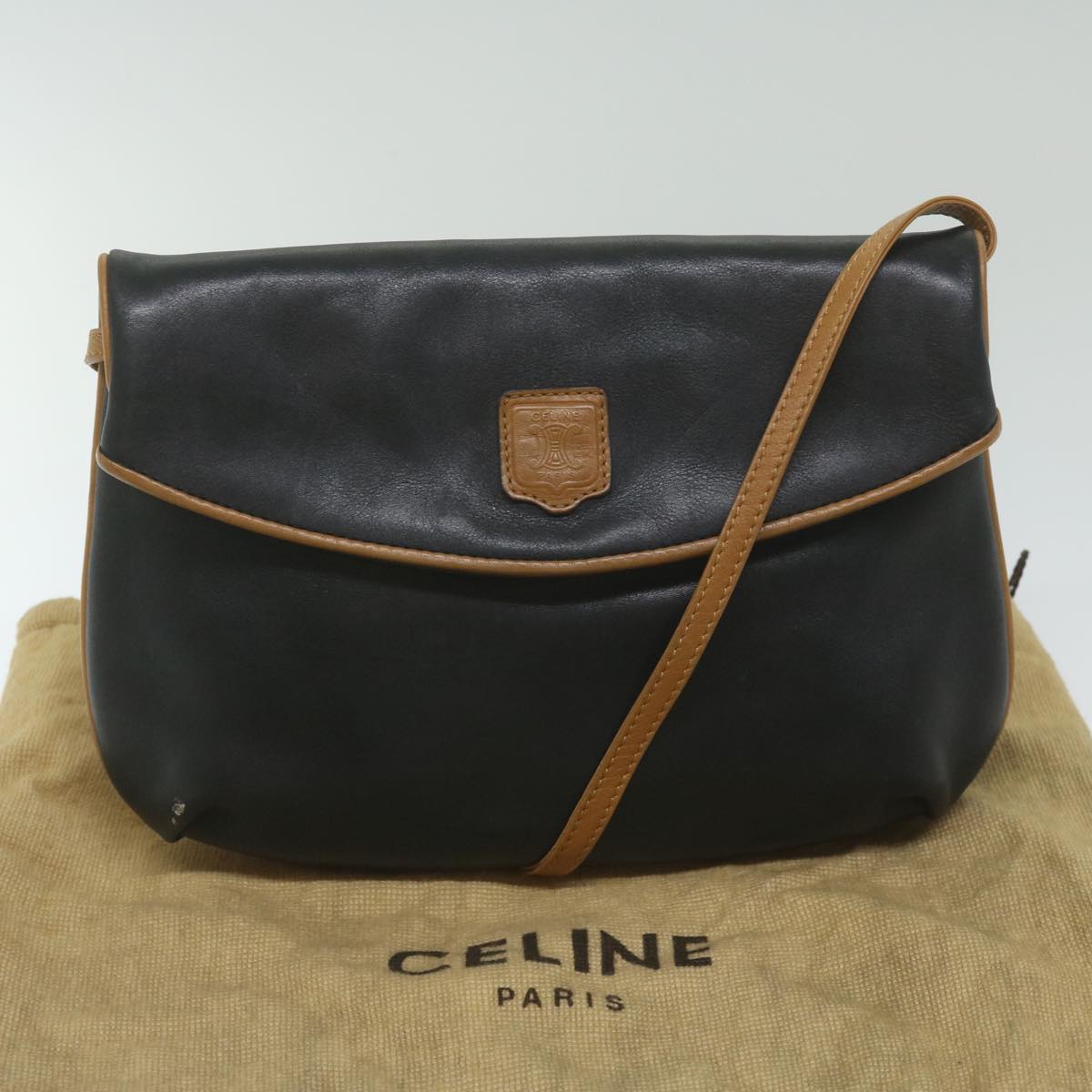 CELINE Shoulder Bag Leather Black Auth am5325