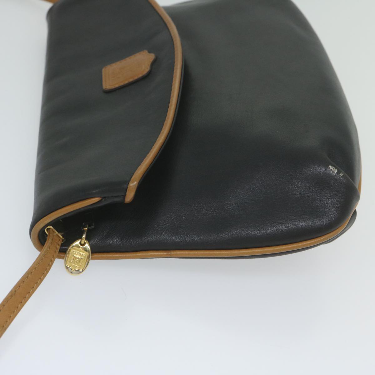 CELINE Shoulder Bag Leather Black Auth am5325