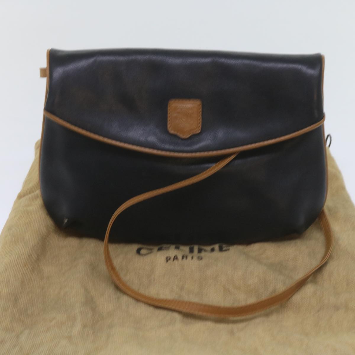 CELINE Shoulder Bag Leather Black Auth am5325