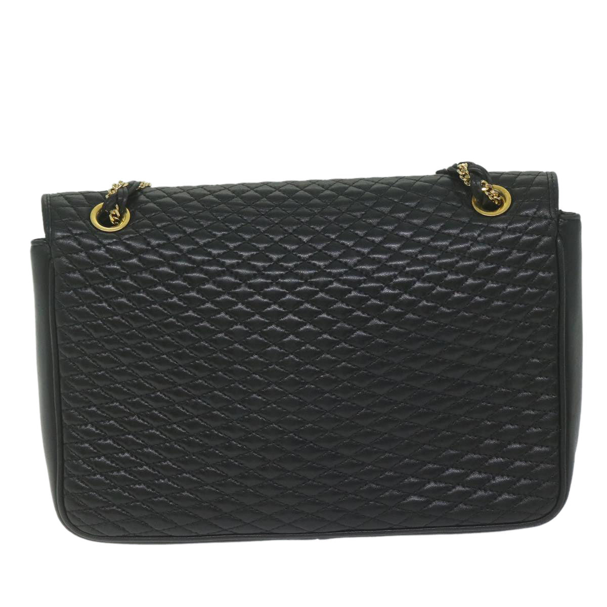 BALLY Quilted Chain Shoulder Bag Leather Black Auth am5340