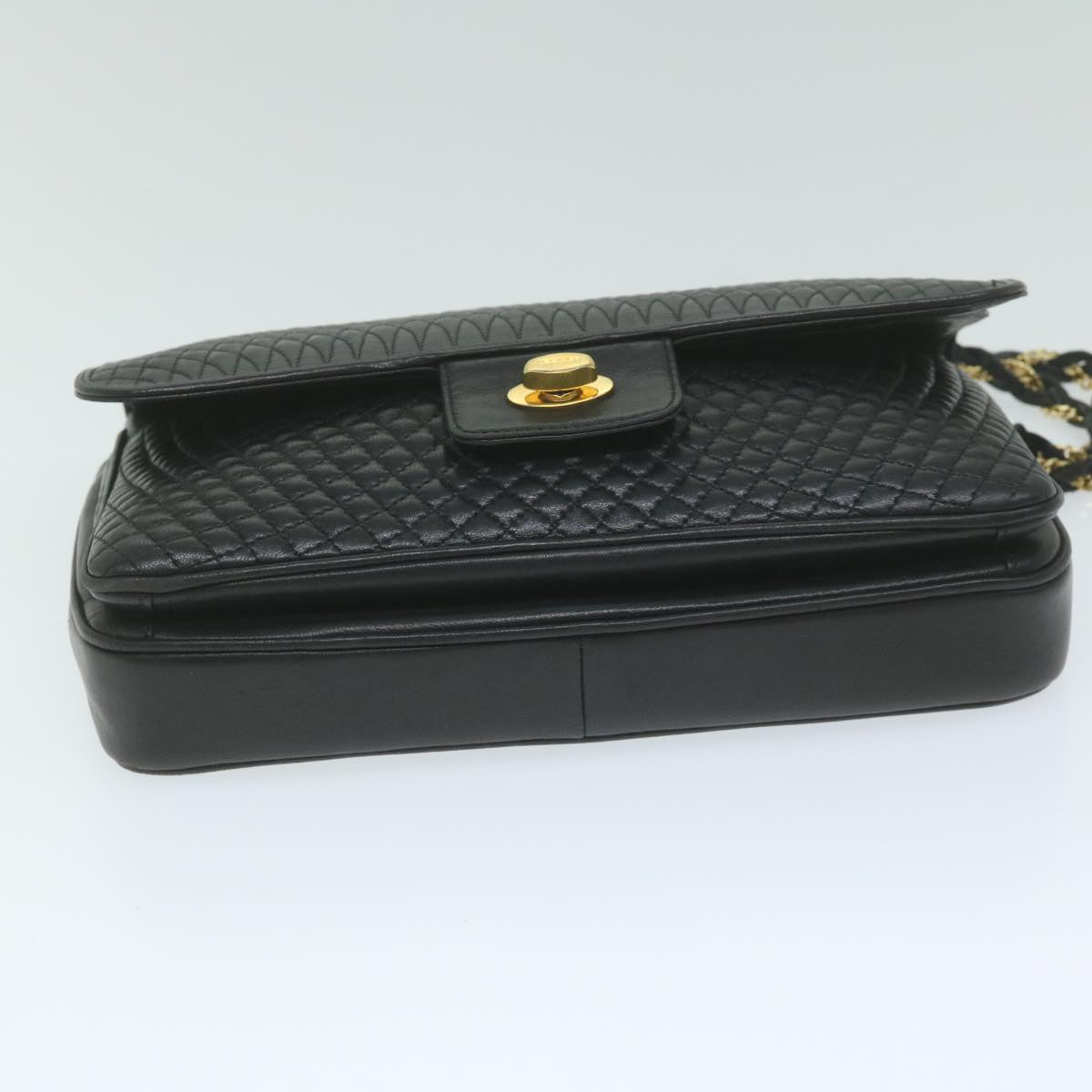 BALLY Quilted Chain Shoulder Bag Leather Black Auth am5340