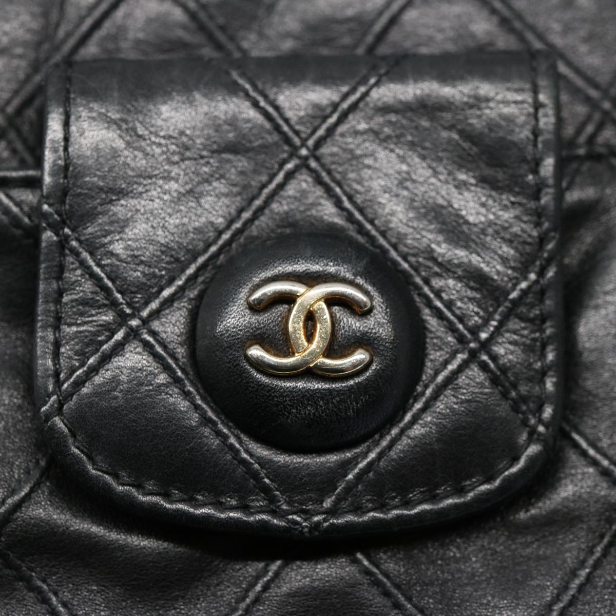 CHANEL Bicolole Briefcase Lamb Skin Black CC Auth am5376