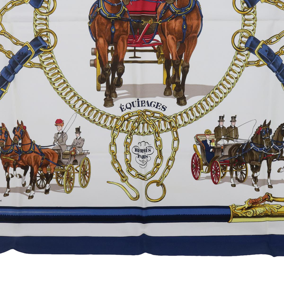 HERMES Carre 90 EQUIPAGES Scarf Silk Navy Auth am5379