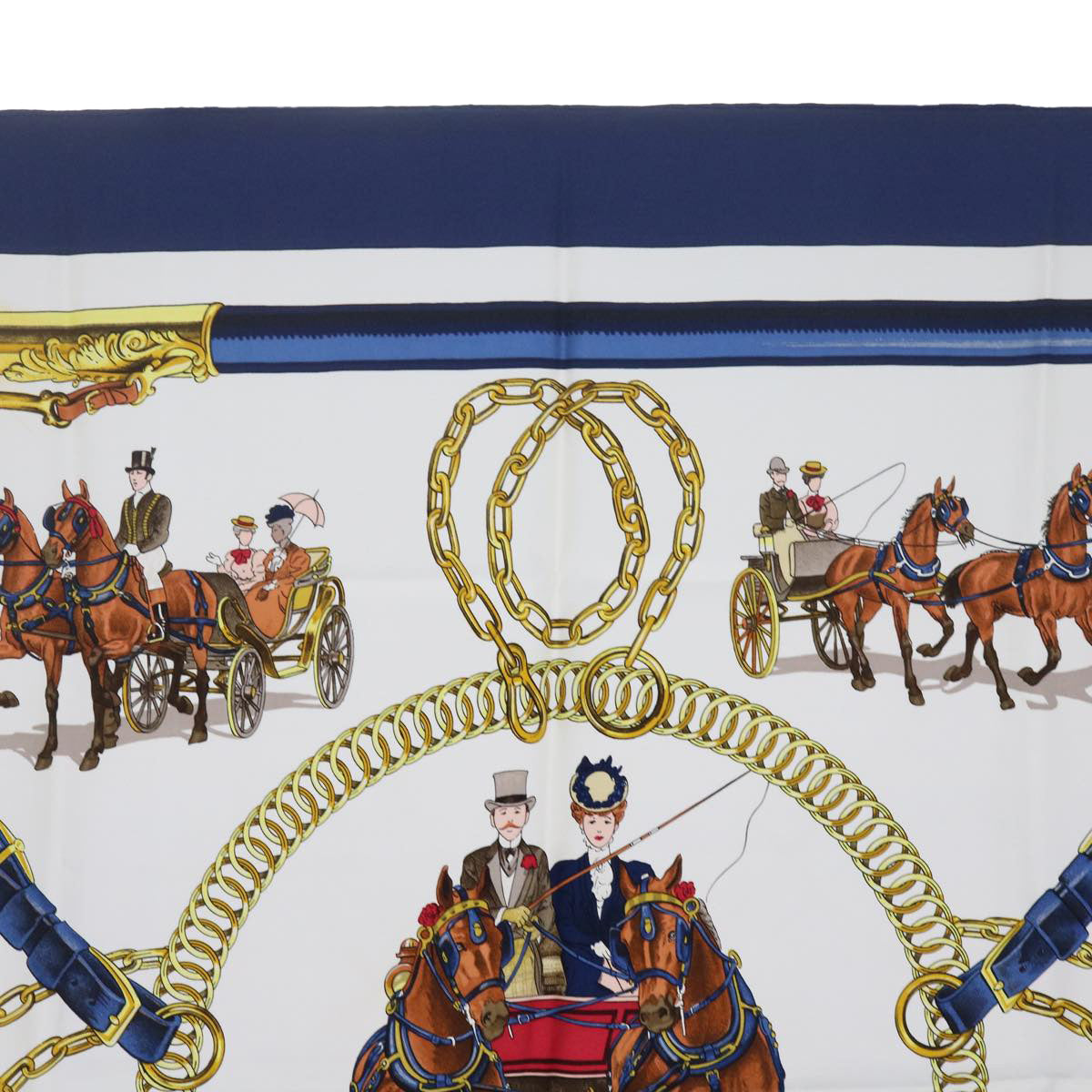 HERMES Carre 90 EQUIPAGES Scarf Silk Navy Auth am5379