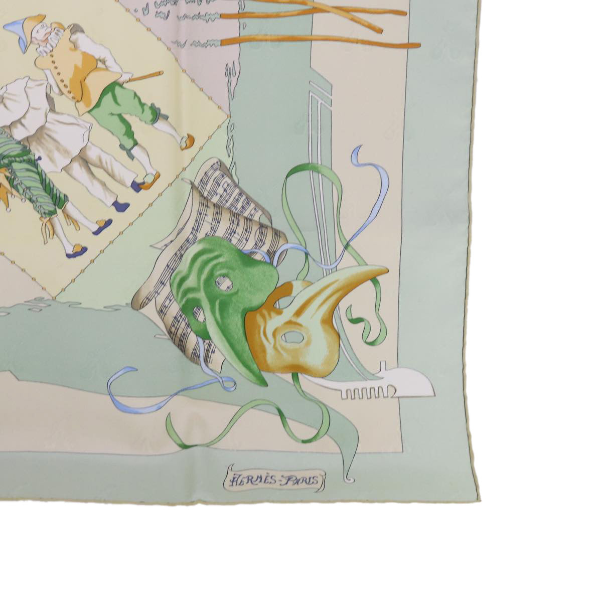 HERMES Carre 90 LE CARNAVAL DE VENISE Scarf Silk Green Auth am5381