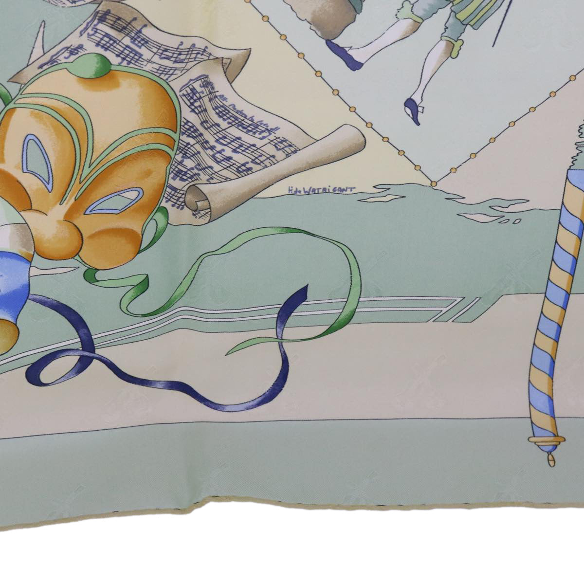 HERMES Carre 90 LE CARNAVAL DE VENISE Scarf Silk Green Auth am5381