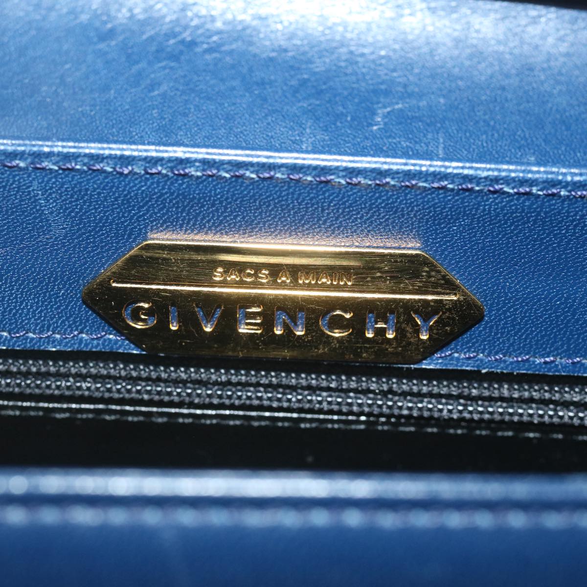 GIVENCHY Hand Bag Leather 2way Navy Auth am5397