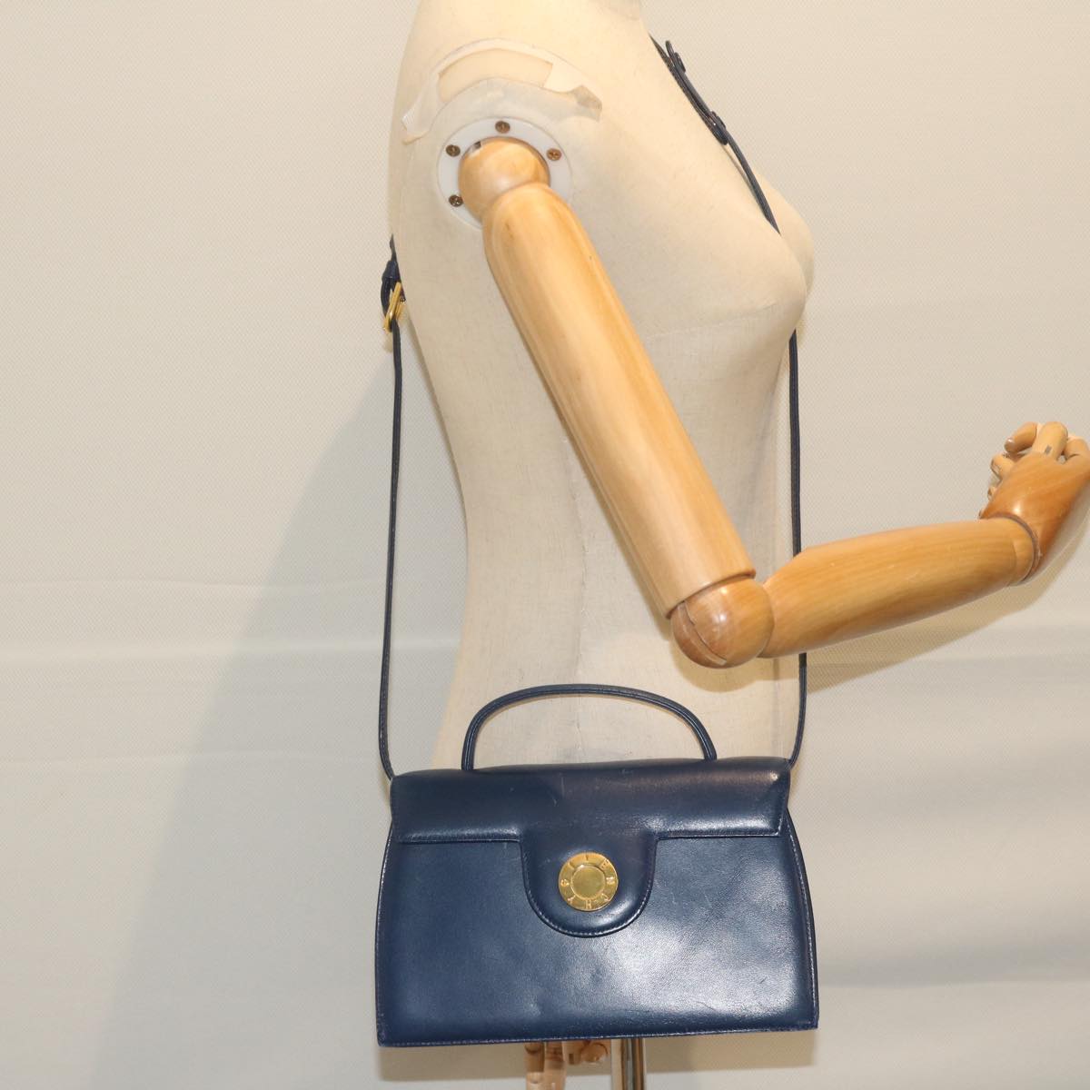 GIVENCHY Hand Bag Leather 2way Navy Auth am5397