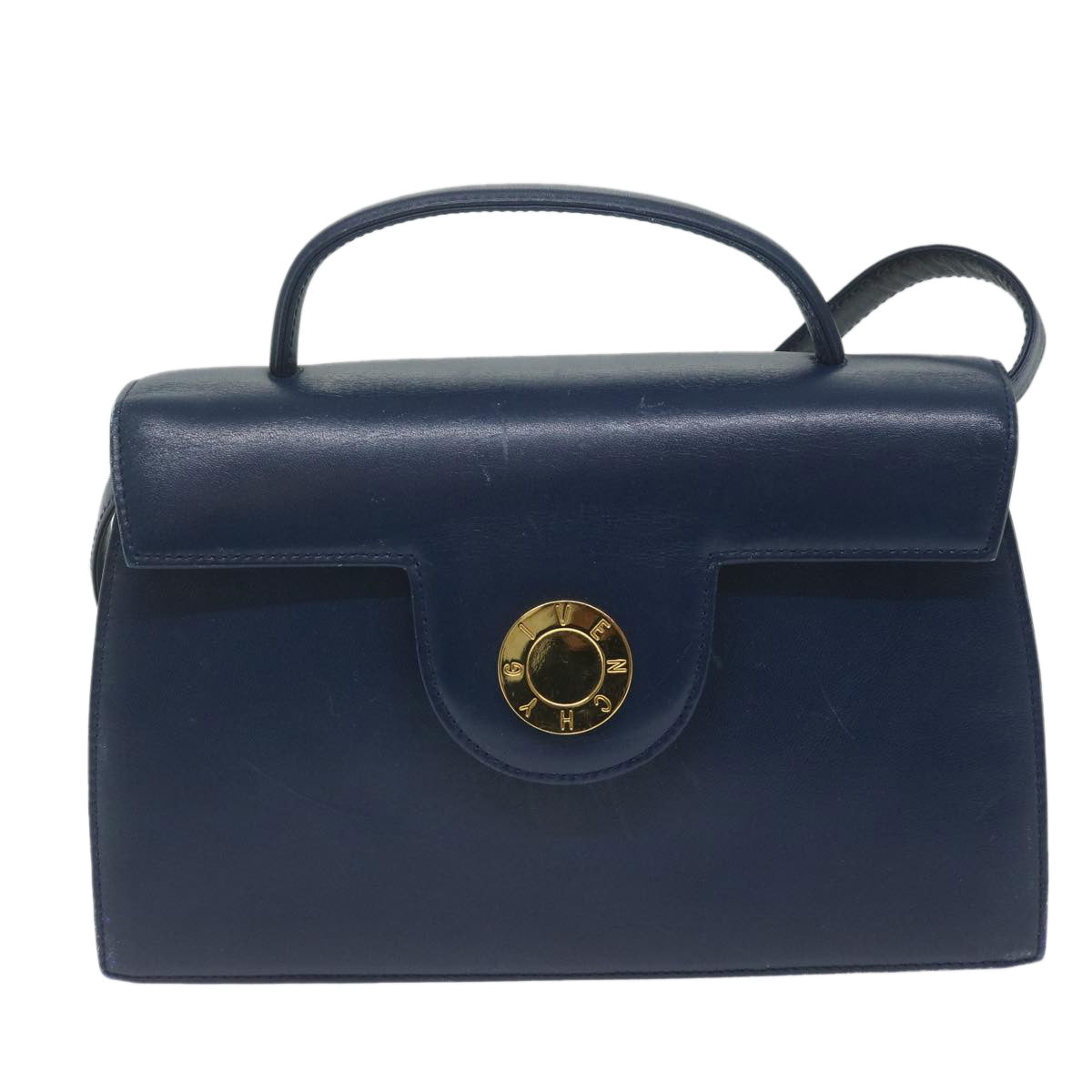 GIVENCHY Hand Bag Leather 2way Navy Auth am5397