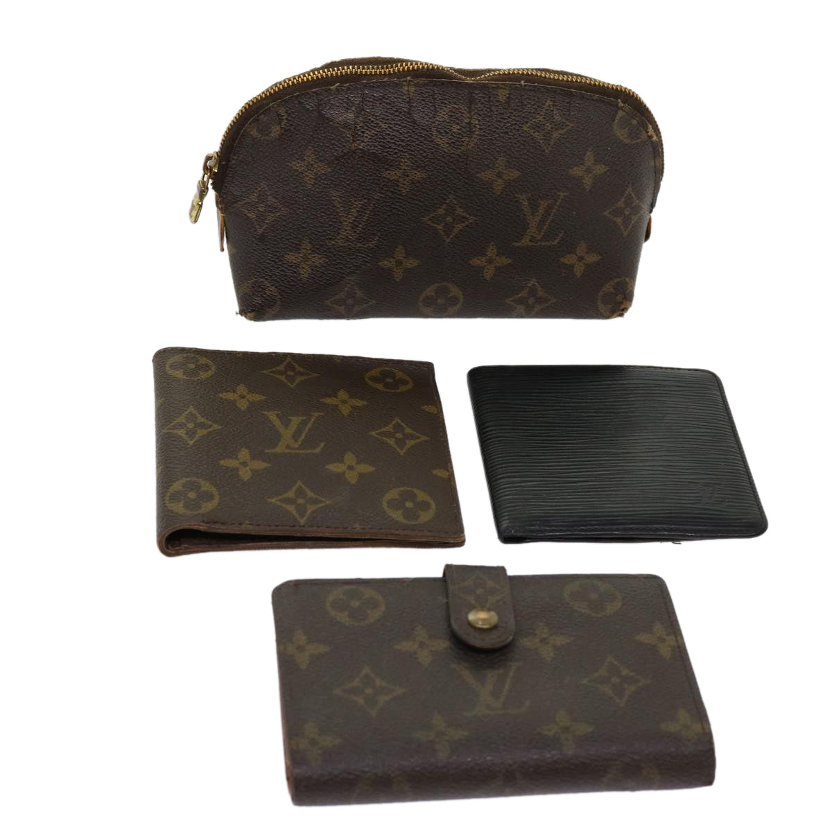 LOUIS VUITTON Monogram Epi Pouch Wallet 4Set Black LV Auth am5410