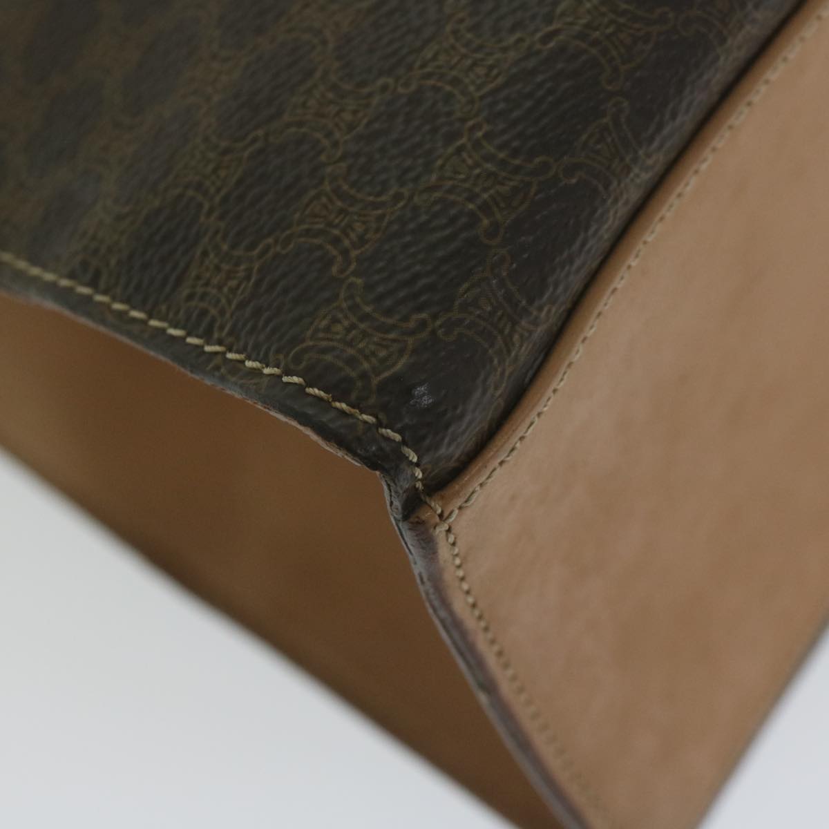 CELINE Macadam Canvas Hand Bag PVC Leather Brown Auth am5411V