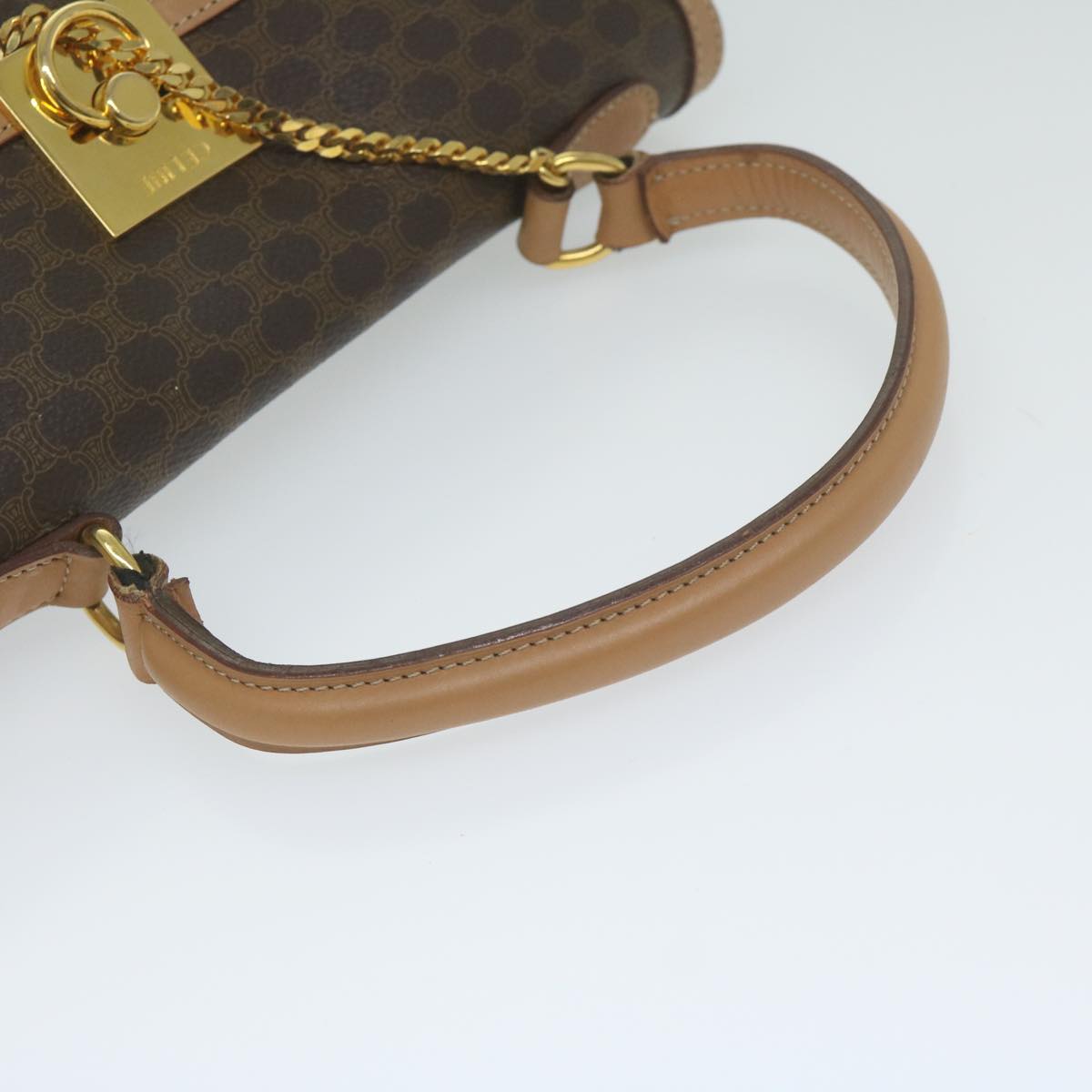 CELINE Macadam Canvas Hand Bag PVC Leather Brown Auth am5411V