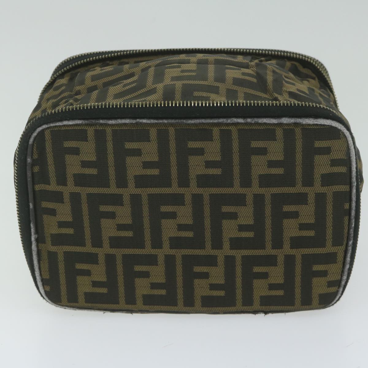 FENDI Zucca Canvas Vanity Cosmetic Pouch Brown Auth am5439