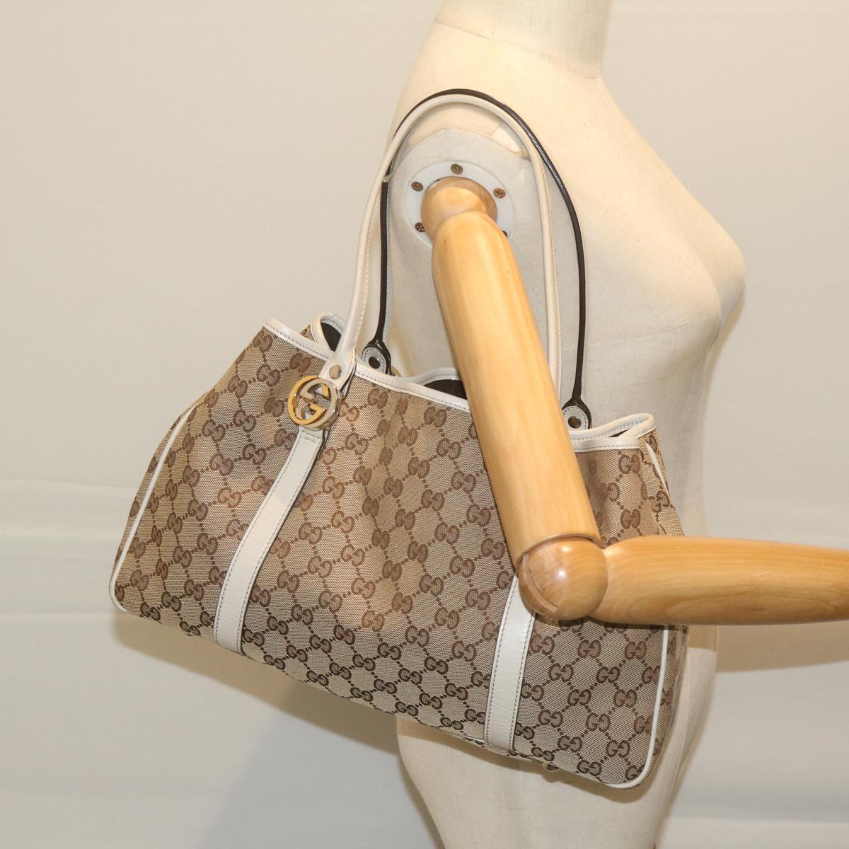 GUCCI GG Canvas GG Twins Tote Bag Beige 232957 Auth am5445