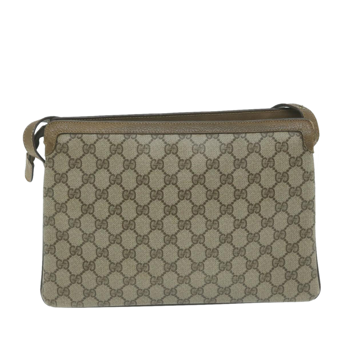 GUCCI GG Canvas Sherry Line Shoulder Bag PVC Beige Green Red Auth am5452