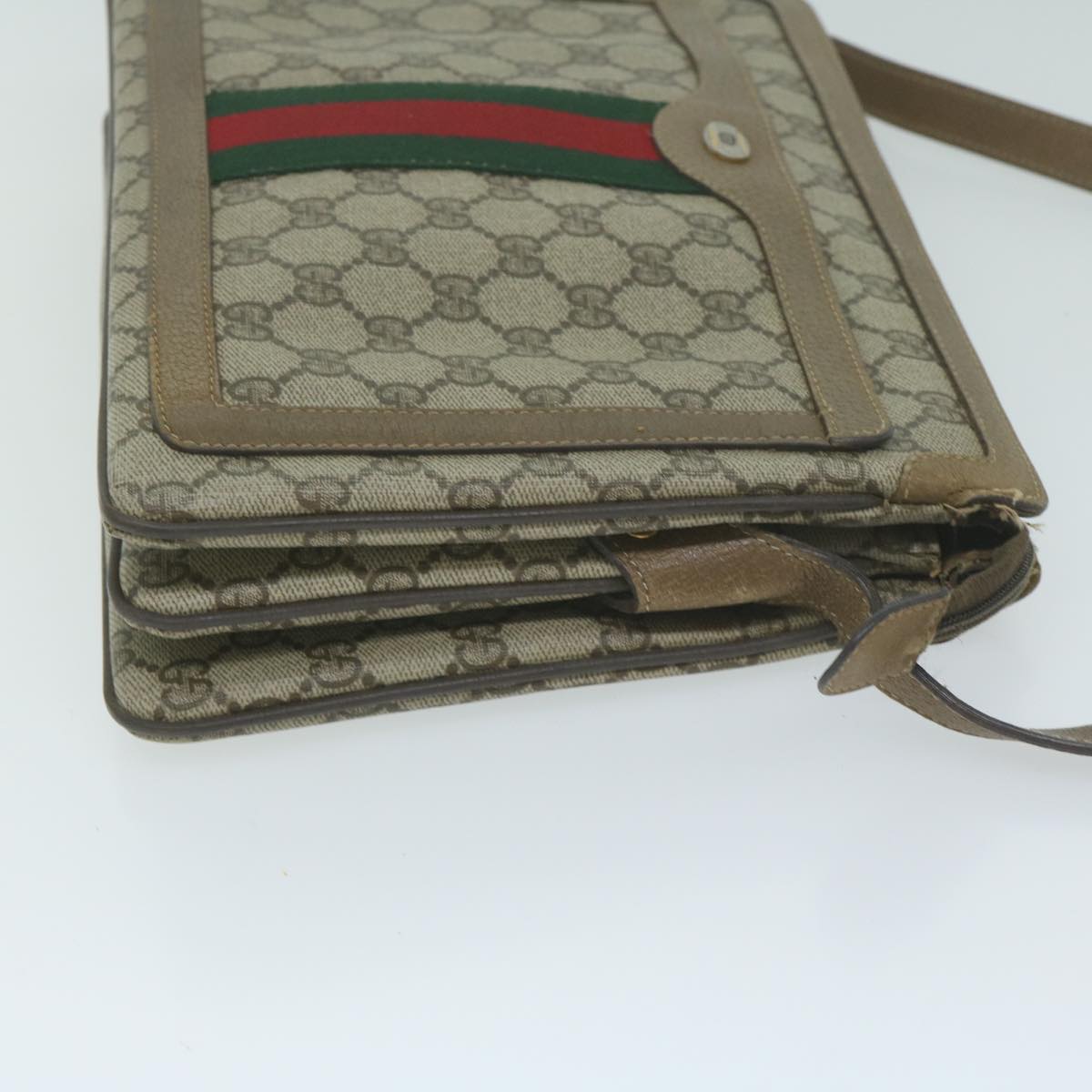 GUCCI GG Canvas Sherry Line Shoulder Bag PVC Beige Green Red Auth am5452