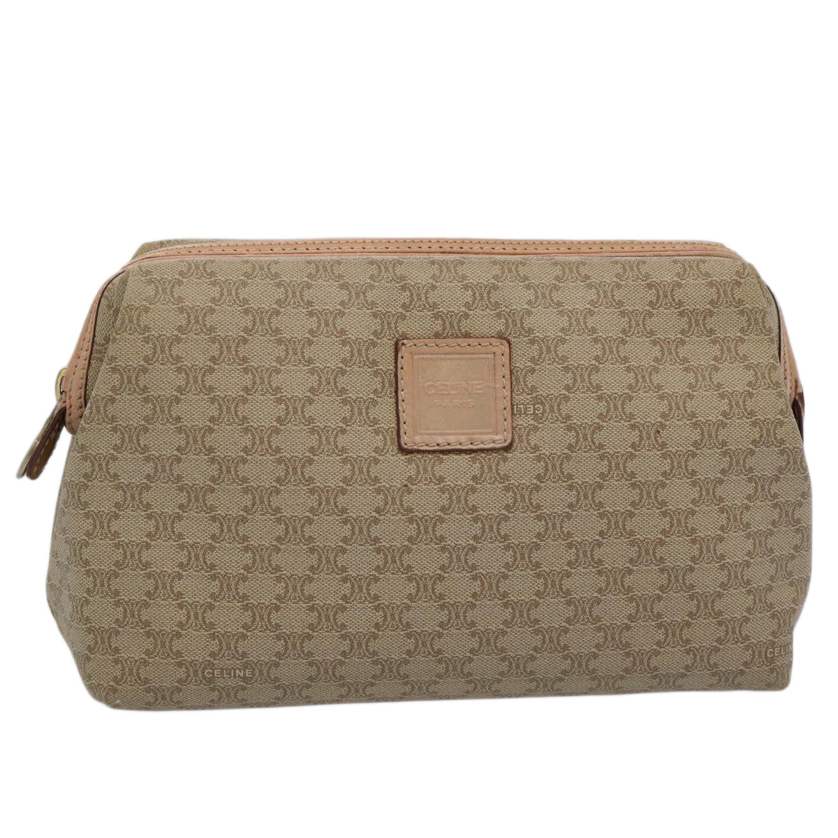 CELINE Macadam Canvas Pouch Beige Auth am5463