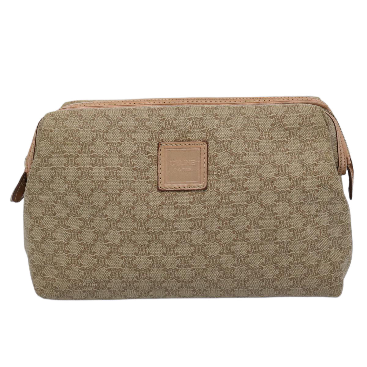 CELINE Macadam Canvas Pouch Beige Auth am5463