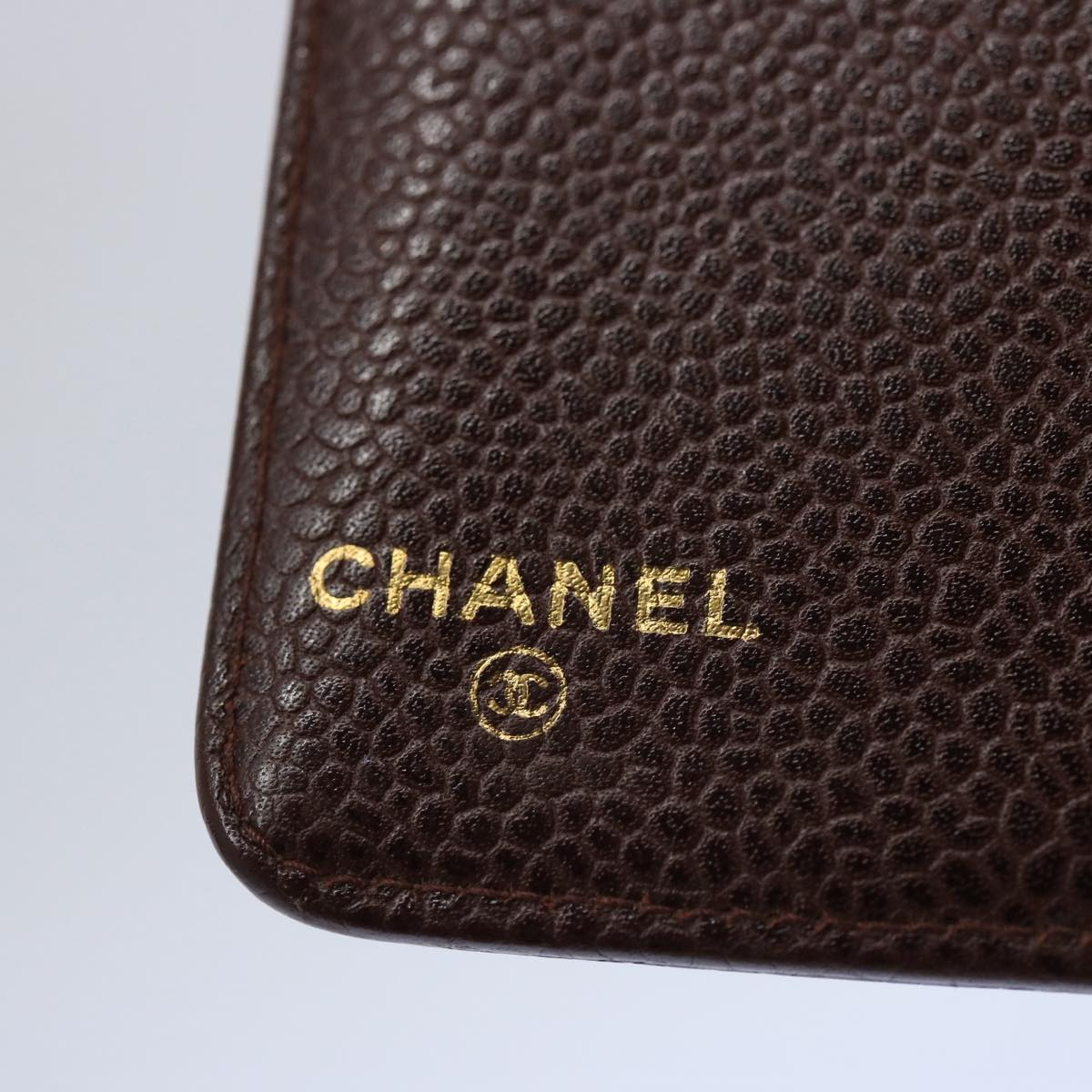 CHANEL COCO Mark Day Planner Cover Caviar Skin Brown CC Auth am5500