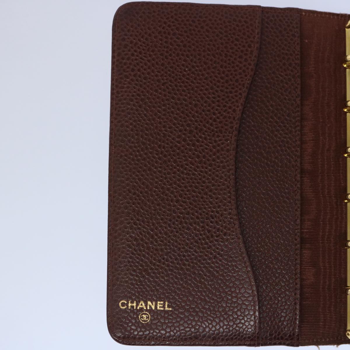 CHANEL COCO Mark Day Planner Cover Caviar Skin Brown CC Auth am5500