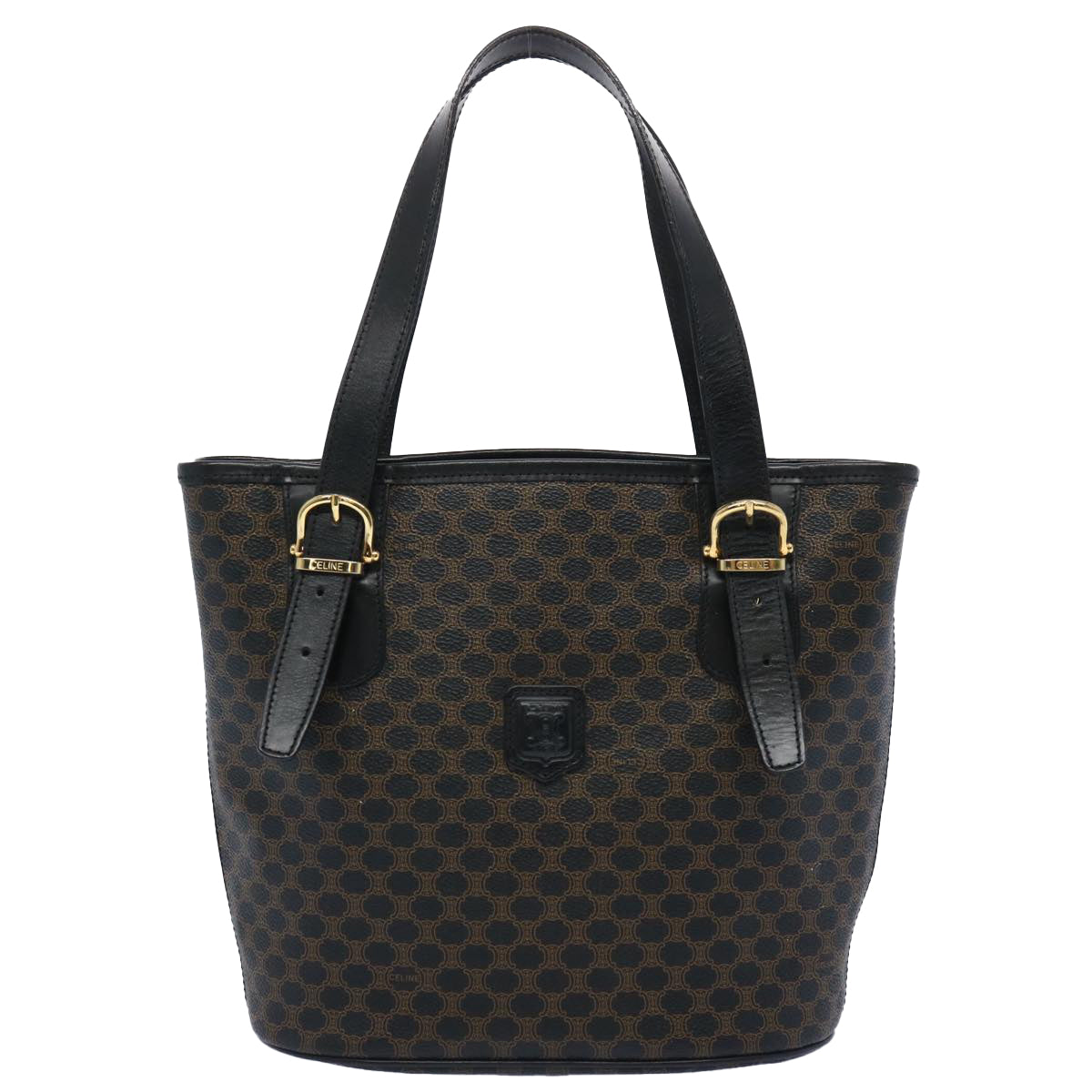 CELINE Macadam Canvas Tote Bag PVC Leather Black Auth am5509