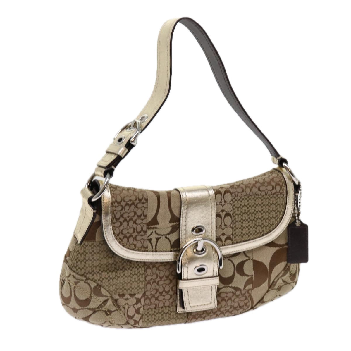 Coach Signature Shoulder Bag Canvas Leather Beige G0871 F12316 Auth am5512