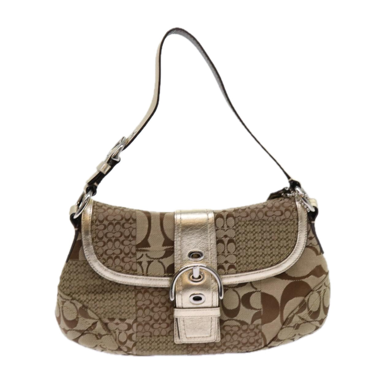 Coach Signature Shoulder Bag Canvas Leather Beige G0871 F12316 Auth am5512