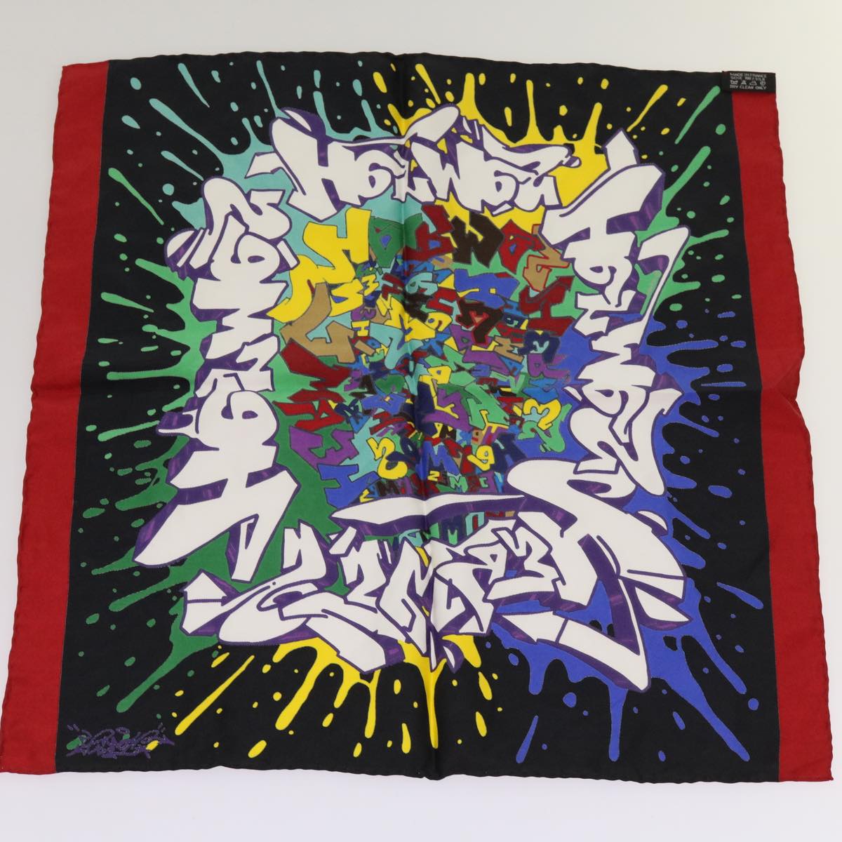 HERMES Carre 40 Graffiti Scarf Silk Black Multicolor Auth am5518