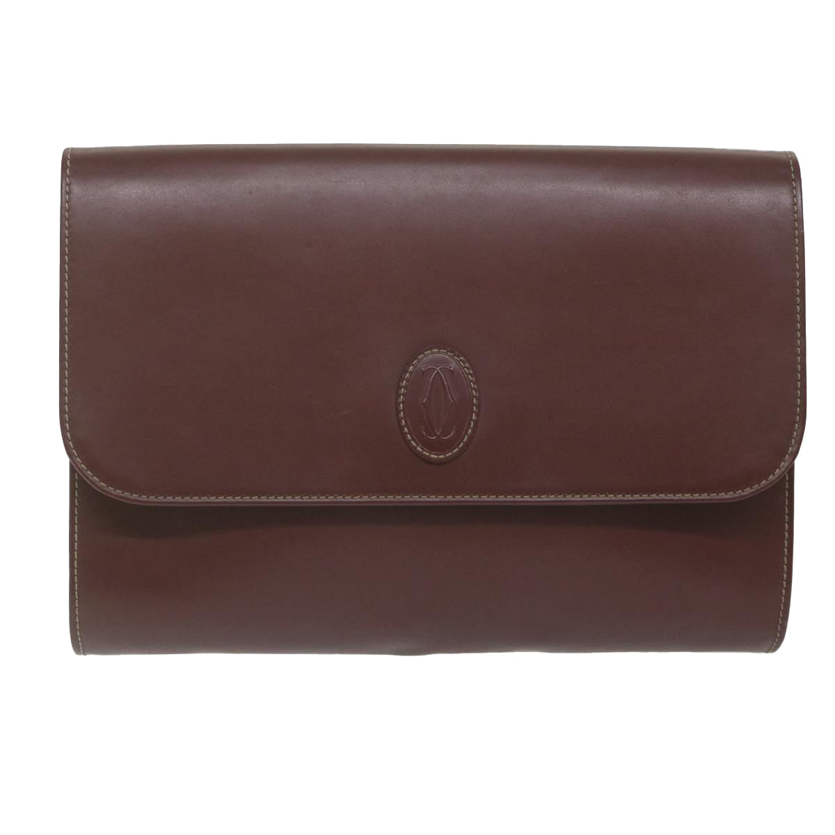 CARTIER Clutch Bag Leather Red Auth am5549