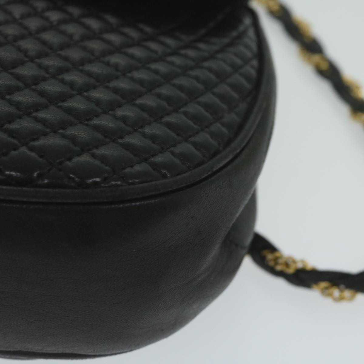 BALLY Quilted Chain Shoulder Bag Leather Black Auth am5550