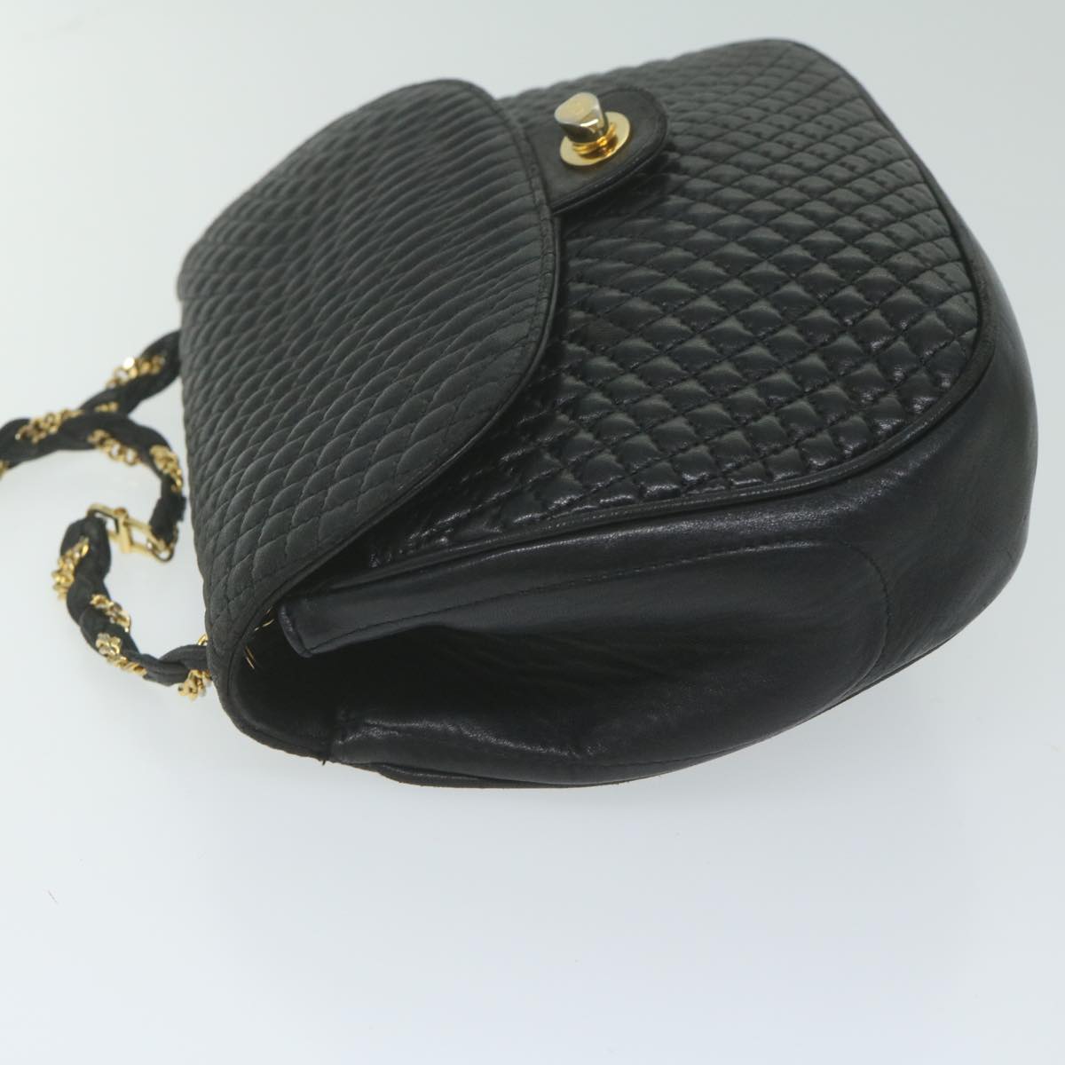 BALLY Quilted Chain Shoulder Bag Leather Black Auth am5550