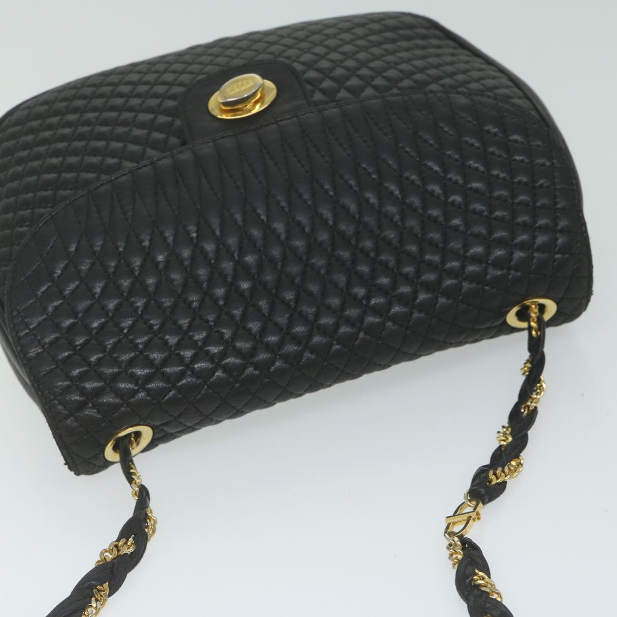 BALLY Quilted Chain Shoulder Bag Leather Black Auth am5550