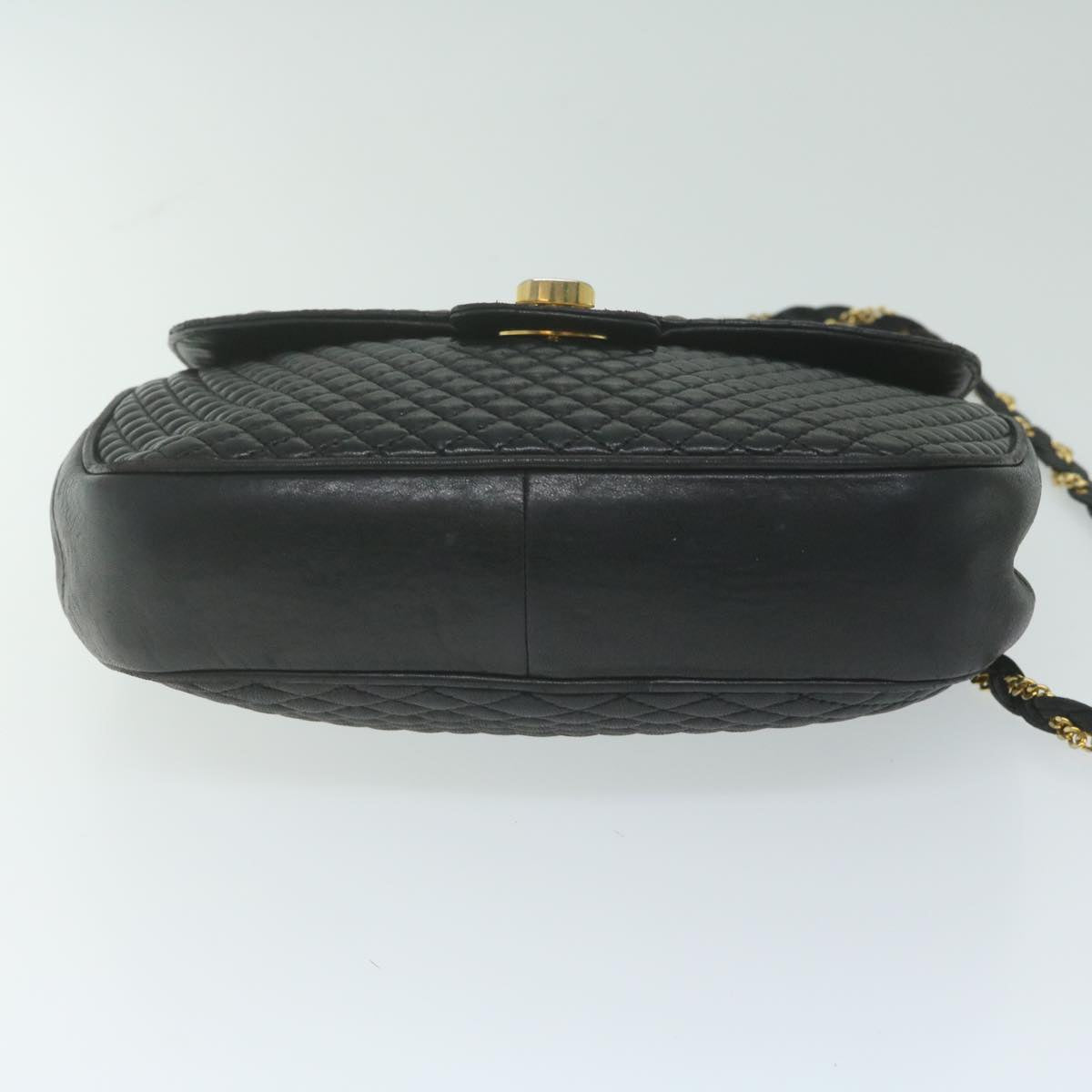 BALLY Quilted Chain Shoulder Bag Leather Black Auth am5550